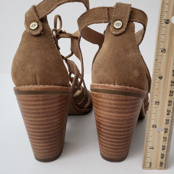 UGG Harris Sandals Womens 6.5 Chestnut Lace Up Strappy Gladiator Block Heel - Picture 4 of 8